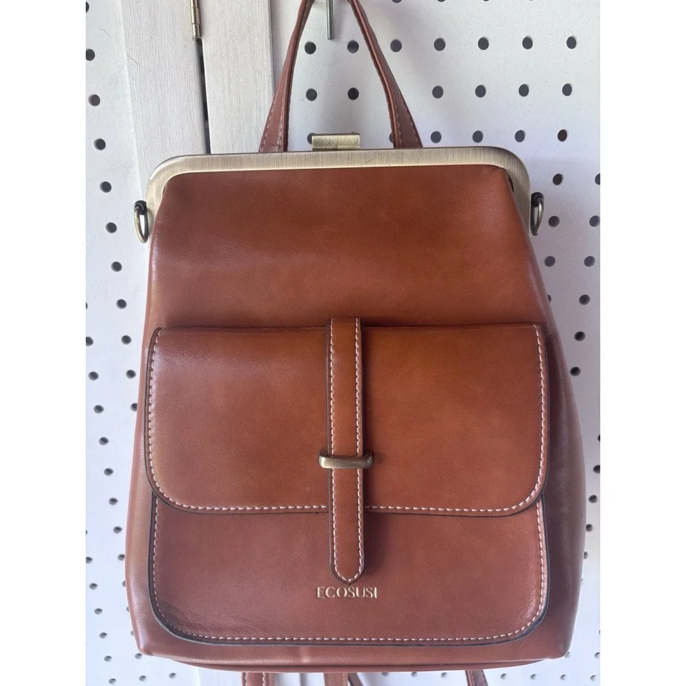 ECOSUSI Brown Backpack Crossbody Convertible Purse Bag Satchel Handbag - Picture 2 of 8